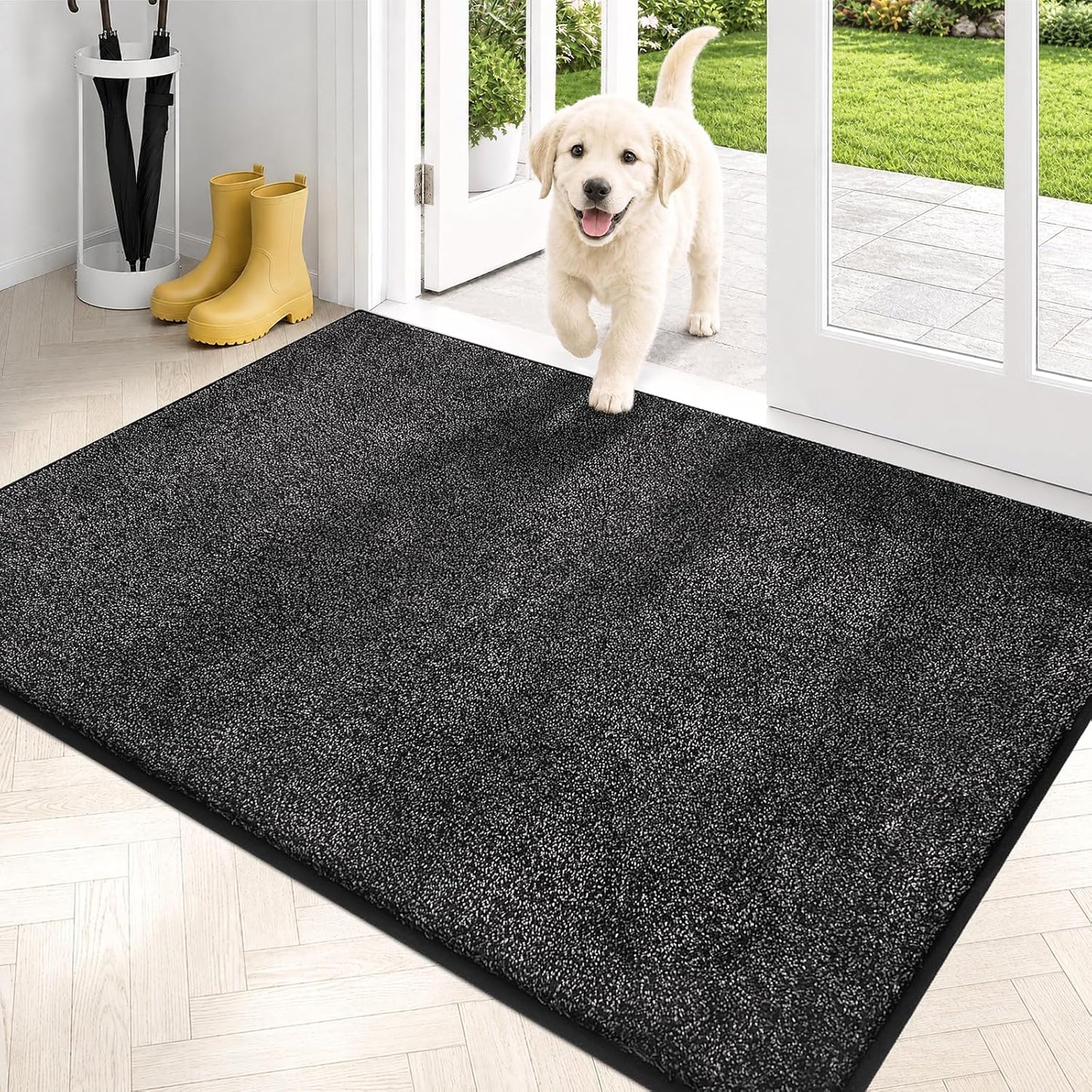 PURRUGS Dirt Trapping Door Mat 20" x 31.5", Non-Slip Machine Washable Entryway Rug, Dog Doormat, Indoor Front Door Mat, Super Absorbent Entry Rug for Muddy Shoes & Paws, Bluish Grey-Black