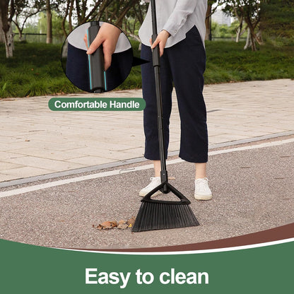 Eyliden Broom, Angle Broom with 57" Long Handle, PET Bristles - Fit Heavy-Duty Cleaning, Also Works Well Fine Dust - Commercial Outdoor Indoor Sweeper for Courtyard Sidewalk Deck Kitchen Lobby, Black