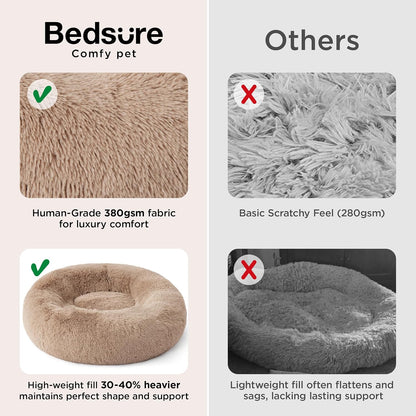 Bedsure Calming Dog Bed Medium Size Dog - Donut Washable Medium Pet Bed, 30 inches Anti-Slip Round Fluffy Plush Faux Fur Cat Bed, Fits up to 45 lbs Pets, Camel