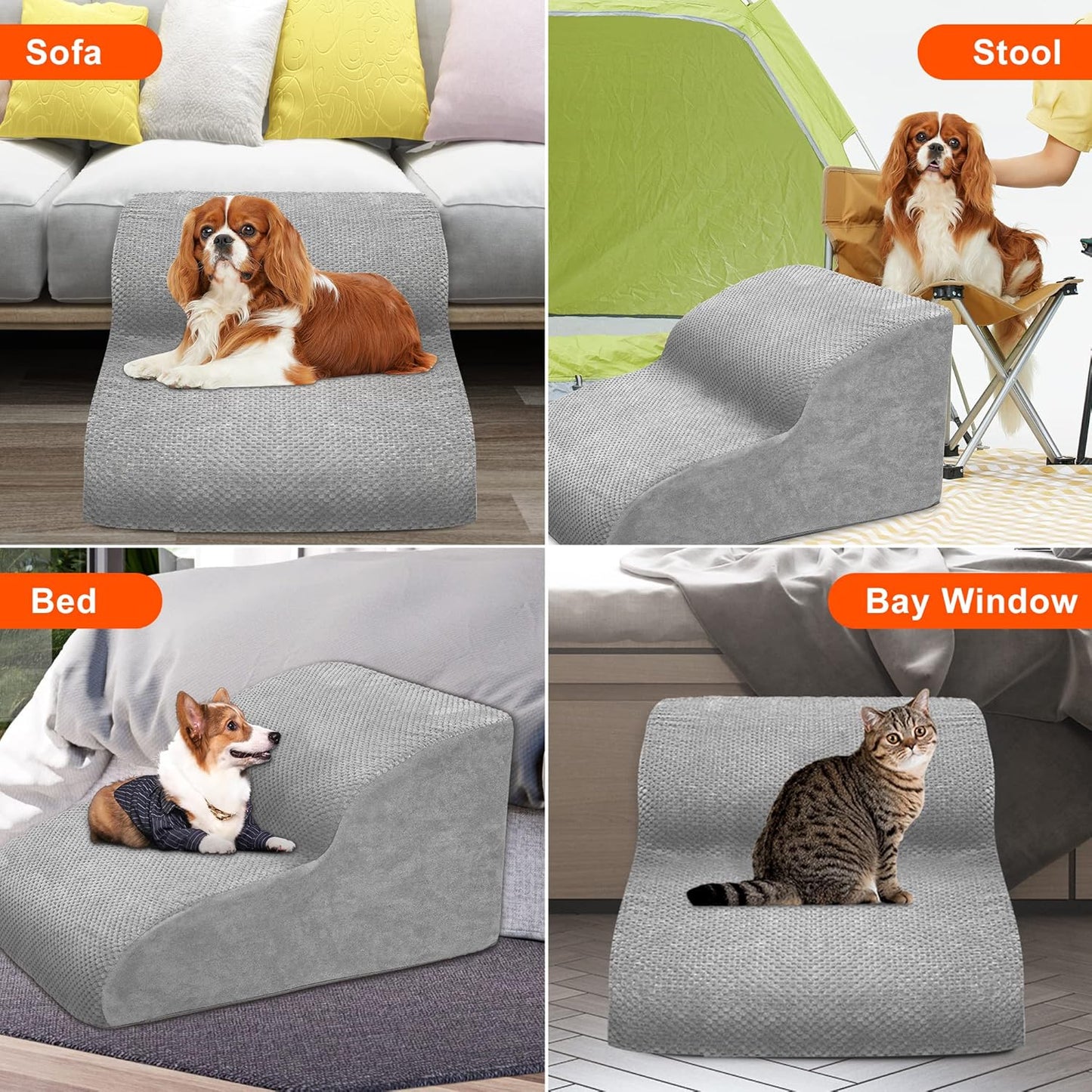 Dog Stairs for Small Dogs, 3 Tiers High Density Foam Dog Ramp, Extra Wide Non-Slip Pet Steps for High Beds Or Couch, Soft Foam Doggie Ladder for Dogs Injured, Older Pets, Small Cats