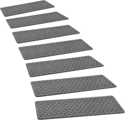 PURE ERA Bullnose Carpet Stair Treads Set Tape Free Non-Slip Indoor Stair Protectors Pet Friendly Rugs Covers Soft Skid Resistant Washable Reusable 9.5" x 30"(14 Pieces,Cream Gray)
