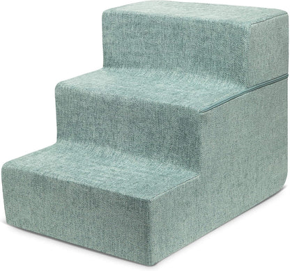 Best Pet Supplies Non-Slip Foam Dog Stair & Pet Ramp, Balanced Indoor Step Support - Foldable Stair, Ash Gray Linen,3-Step