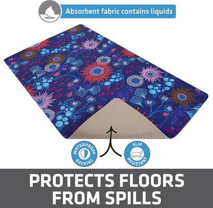Drymate Pet Bowl Placemat, Dog & Cat Food Feeding Mat - Absorbent Fabric, Waterproof Backing, Slip-Resistant - Machine Washable/Durable (USA Made) (12” x 20”) (Indigo)