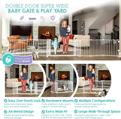 Regalo Safety 28"-76” Super Wide Configurable Baby Gate for Doorways & Open Spaces, 3-Panel Wall Mounted Safety Gate with Door for Babies, Toddlers & Pets, Includes Wall Mount Hardware