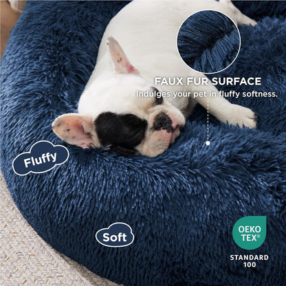 Bedsure Calming Dog Bed Medium Size Dog - Donut Washable Medium Pet Bed, 30 inches Anti-Slip Round Fluffy Plush Faux Fur Cat Bed, Fits up to 45 lbs Pets, Camel