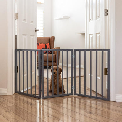 Primetime Petz - Best Freestanding, Hard Wood, Folding Pet Gate, Indoor Dog Fence for Home,Gray
