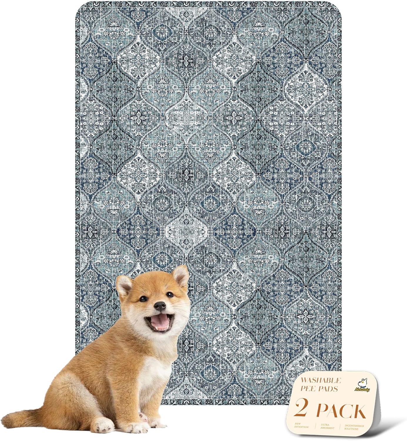 nunubaby Washable Pee Pads for Dogs, Stylish, Non-Slip and Leak-Proof Pee Pads. Reusable Potty Pads for Dogs for Crates and Floors.(Beige/Multi, 24" x48" )