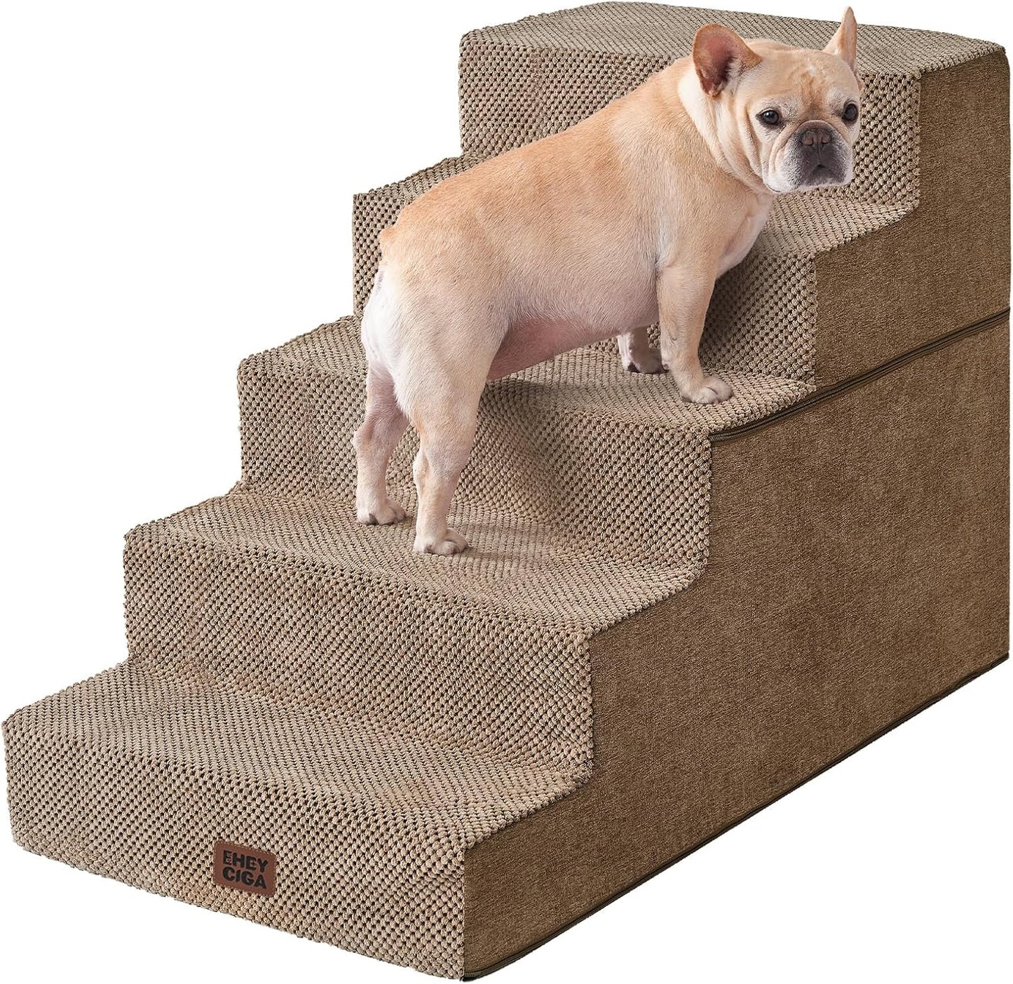 EHEYCIGA Dog Stairs for High Bed 22.5" H, 5-Step Dog Steps for Bed, Pet Steps for Small Dogs and Cats, Non-Slip Balanced Pet Ramp Indoor, Grey