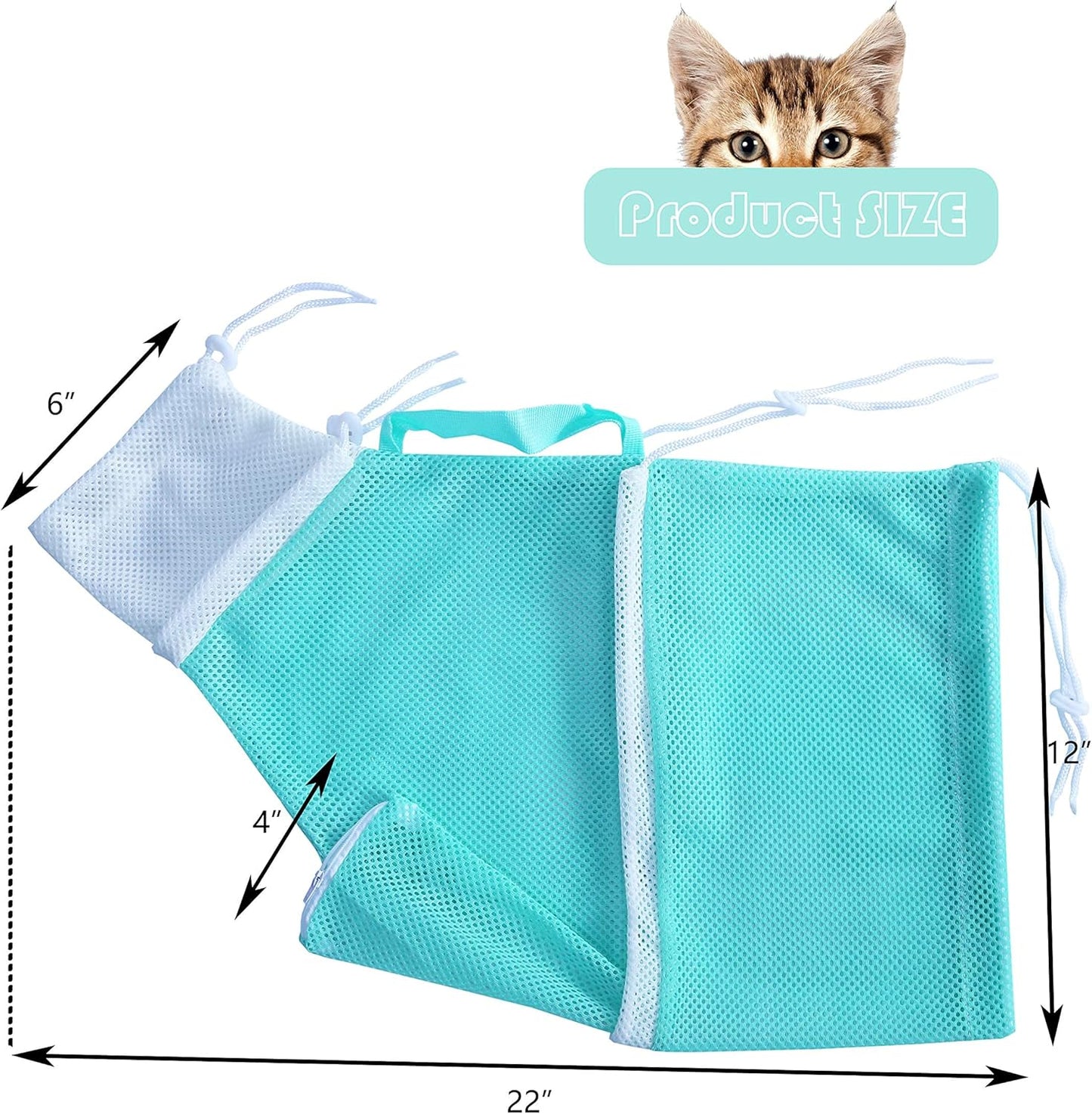 KlerRoem Cat Bathing Bag, Adjustable Anti-bite and Anti-Scratch Shower Mesh Grooming Bag for Pet Dogs, Includes Pet Nail Clipper, Nail File, Grooming Glove, and Cat Shell Comb
