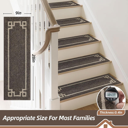 BEQHAUSE Non Slip Stair Treads for Wooden Steps Indoor Washable Stair Runner 28inX9in Polyester Durable Stair Treads Carpet for Dogs,Kids and Elders 15pcs,Dark Grey