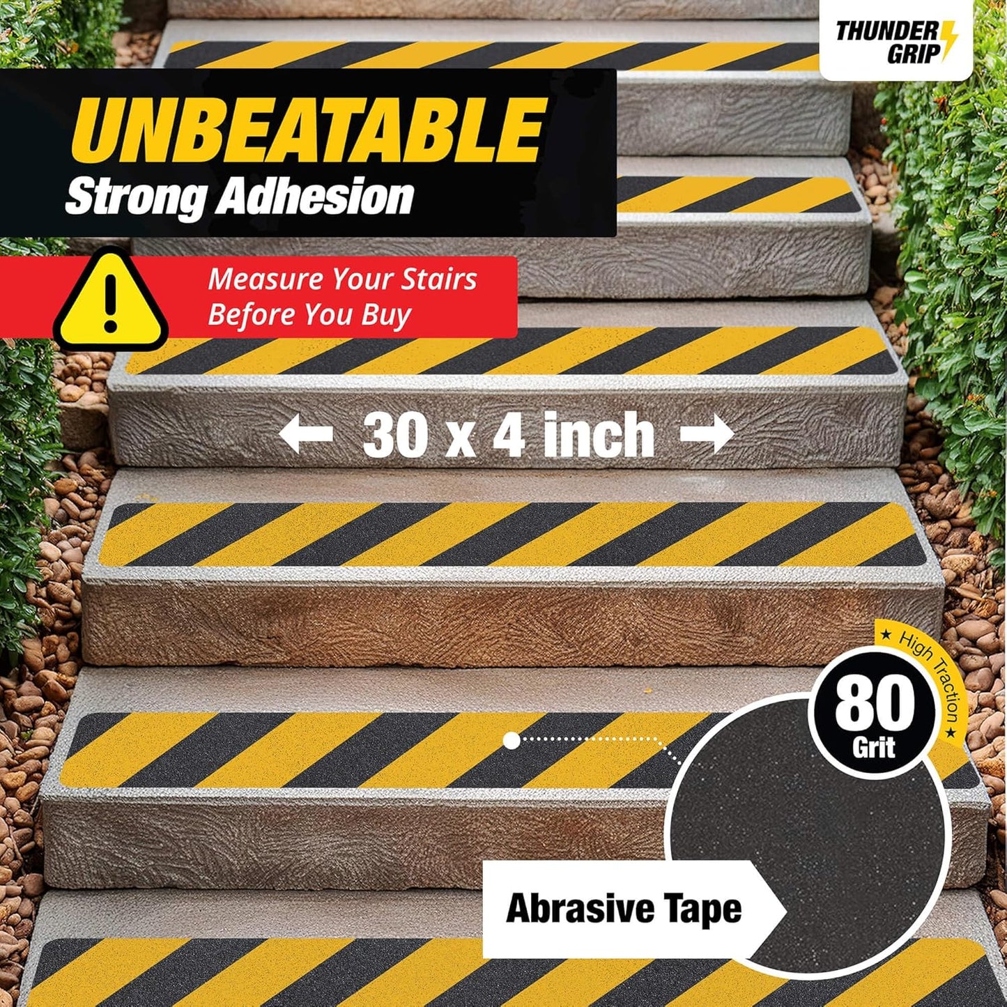 THUNDER GRIP Glow in the Dark 30" x 6"-12-Pack Weather Resistant Outdoor Stair Treads 80-Grit
