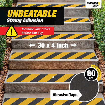 THUNDER GRIP Glow in the Dark 30" x 6"-12-Pack Weather Resistant Outdoor Stair Treads 80-Grit