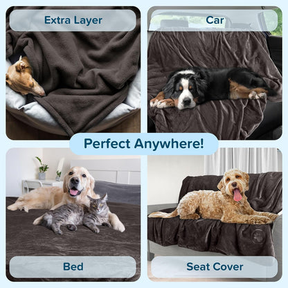 Waterproof Pet Blanket - 50x60-Inch Reversible Sherpa Fleece Throw Protects Couches, Cars, and Beds from Spills, Stains, and Fur by PETMAKER (Gray)
