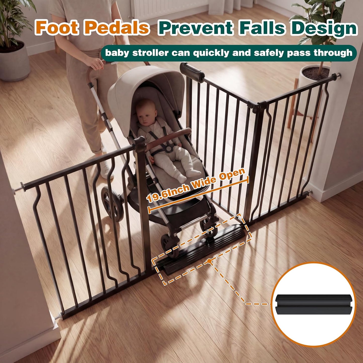 Extra Wide Baby Gate with Door, 52.76~62.2 Inch Wide Presure Mounted No Drill Metal Auto Close Child Gate for Stair Doorway - Indoor Outdoor Safty Gate for Toddler Dog Doggie, Black
