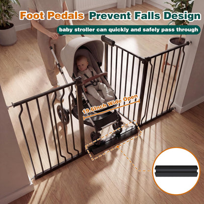 Extra Wide Baby Gate with Door, 52.76~62.2 Inch Wide Presure Mounted No Drill Metal Auto Close Child Gate for Stair Doorway - Indoor Outdoor Safty Gate for Toddler Dog Doggie, Black