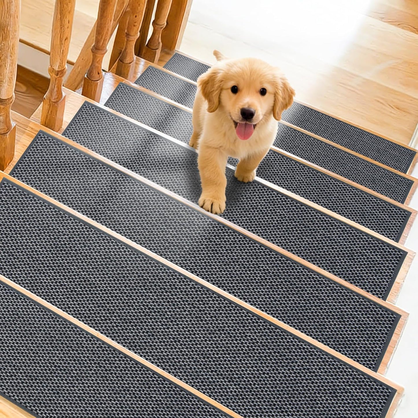 Art3d Stair Treads for Wooden Steps 15Pcs, 8" X 30" X 0.3" Non Slip Stair Runner Rugs with Reusable Adhesive for Elders Kids and Dogs, Washable Peel and Stick Stair Treads Carpet, Gray