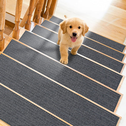 Art3d Stair Treads for Wooden Steps 15Pcs, 8" X 30" X 0.3" Non Slip Stair Runner Rugs with Reusable Adhesive for Elders Kids and Dogs, Washable Peel and Stick Stair Treads Carpet, Gray