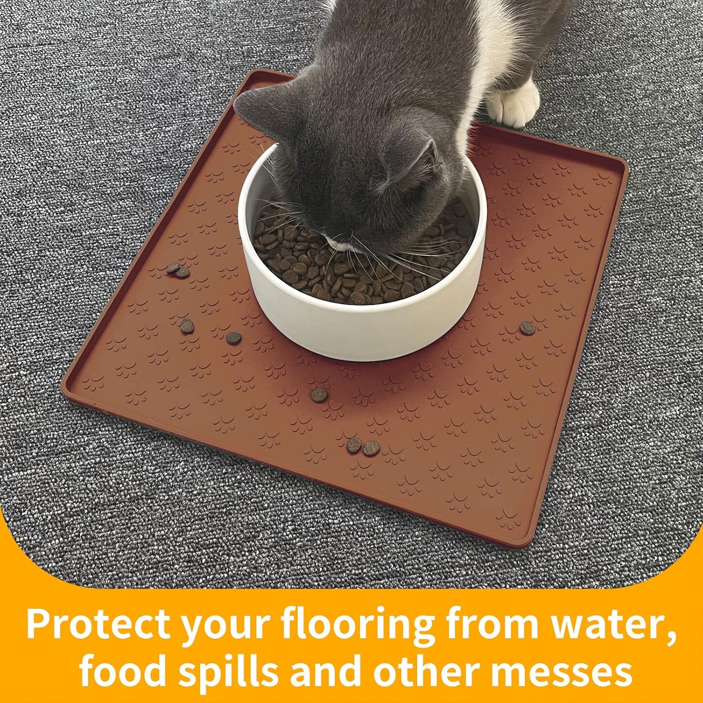 Ptlom Pet Placemat for Dog and Cat, Mat for Prevent Food and Water Overflow, Suitable for Small, Medium and Big Pet, 18" 12", Grey, Silicone