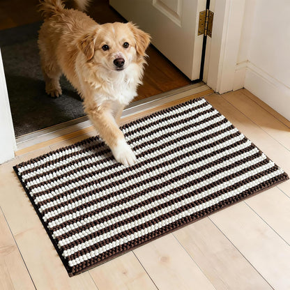 Dog Door Mat for Muddy Paws - Absorbent Quick-Dry Non-Slip Washable Chenille Pet Rug, Indoor Entryway Mat for Front Door & Crate (Brown, 24" L*16" W)
