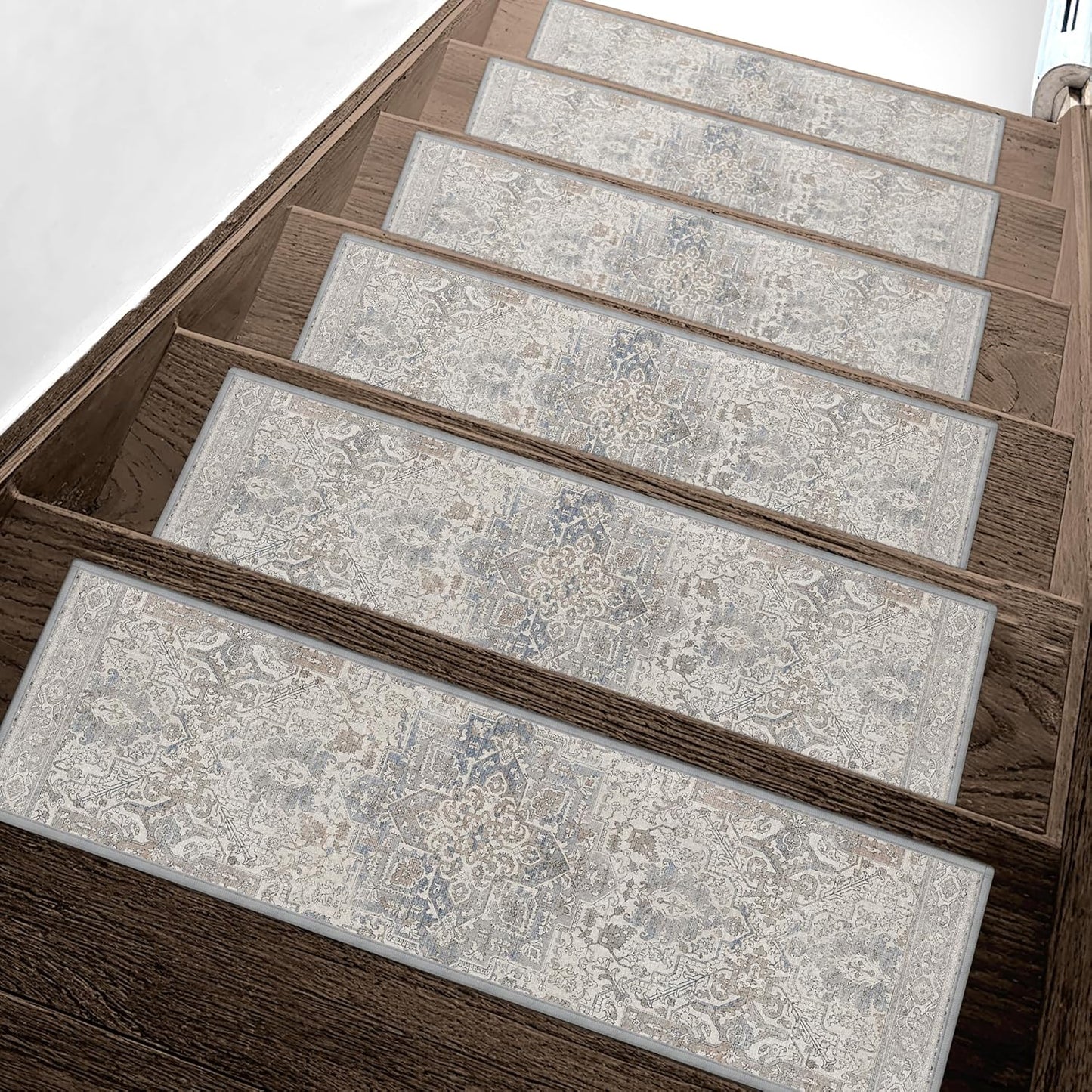 sarben Non Slip Stair Treads for Wooden Steps 15PCS - 8"x30" Indoor Safety Carpet, Edging Mats with TPE Adhesive Backing, Pet and Elderly Friendly Stair Rugs (Taupe) - Colors A