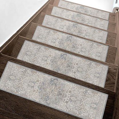 sarben Non Slip Stair Treads for Wooden Steps 15PCS - 8"x30" Indoor Safety Carpet, Edging Mats with TPE Adhesive Backing, Pet and Elderly Friendly Stair Rugs (Taupe) - Colors A