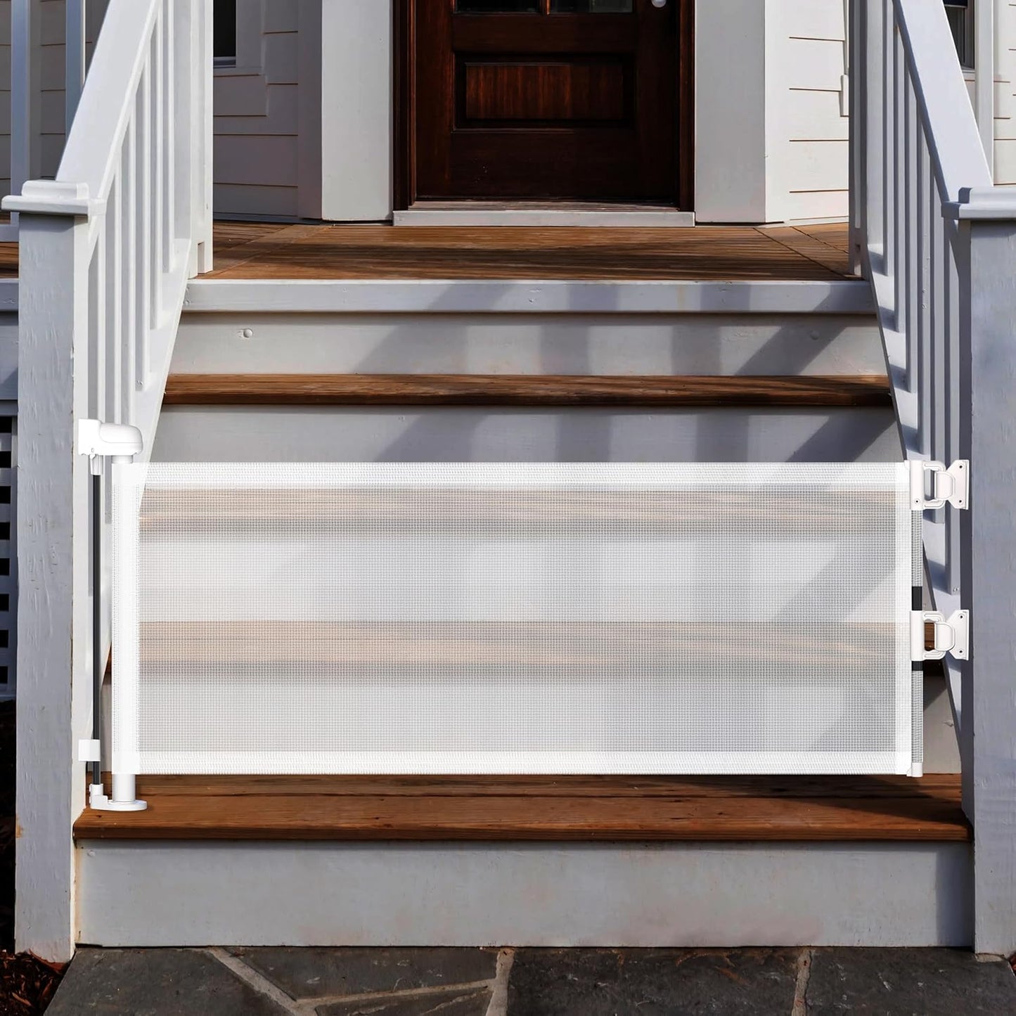 2 Pack Short Dog Gate Pet Gates Puppy Gate 14" H 59" Wide Step Over Pet Fence, Mesh Retractable Indoor Outdoor Expands Up to 59 Inches Small Dog Gates for Doorways Stairs