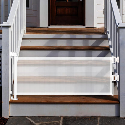2 Pack Short Dog Gate Pet Gates Puppy Gate 14" H 59" Wide Step Over Pet Fence, Mesh Retractable Indoor Outdoor Expands Up to 59 Inches Small Dog Gates for Doorways Stairs