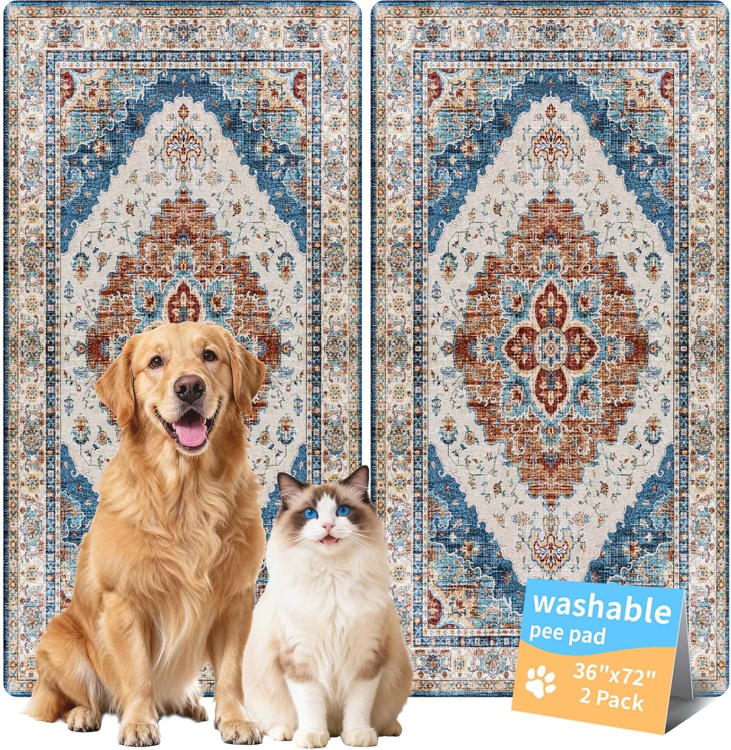 Washable Pee Pads for Dogs, Reusable Puppy Potty Training Pads, Ultra-Absorbent Thick Waterproof Leak-Proof Non-Slip Pads & Mat for Crate, Playpen, Floor, Whelping & Housebreaking , 2 Pack 18"x24"