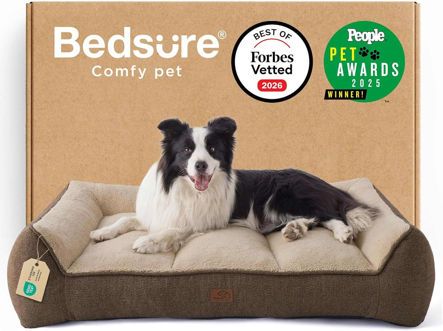 Bedsure SupportMax™ XL Pro Orthopedic Dog Beds Large Sized Dog - Extra Thick Supportive Dogs Couch with Waterproof Washable Cover, Extra Large Comfort Pet Sofa with Sherpa & Nonskid Bottom, Grey, 45"