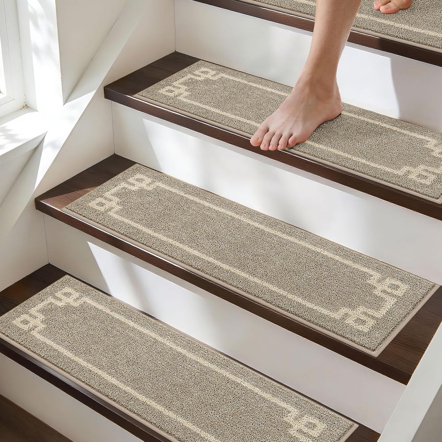 BEQHAUSE Non Slip Stair Treads for Wooden Steps Indoor Washable Stair Runner 28inX9in Polyester Durable Stair Treads Carpet for Dogs,Kids and Elders 15pcs,Dark Grey