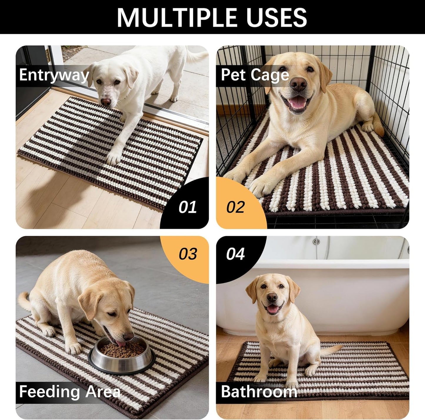 Dog Door Mat for Muddy Paws - Absorbent Quick-Dry Non-Slip Washable Chenille Pet Rug, Indoor Entryway Mat for Front Door & Crate (Brown, 24" L*16" W)