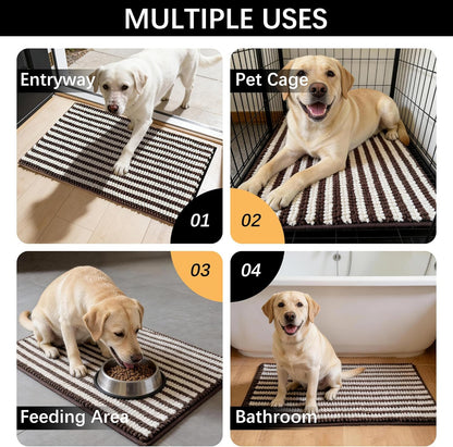 Dog Door Mat for Muddy Paws - Absorbent Quick-Dry Non-Slip Washable Chenille Pet Rug, Indoor Entryway Mat for Front Door & Crate (Brown, 24" L*16" W)