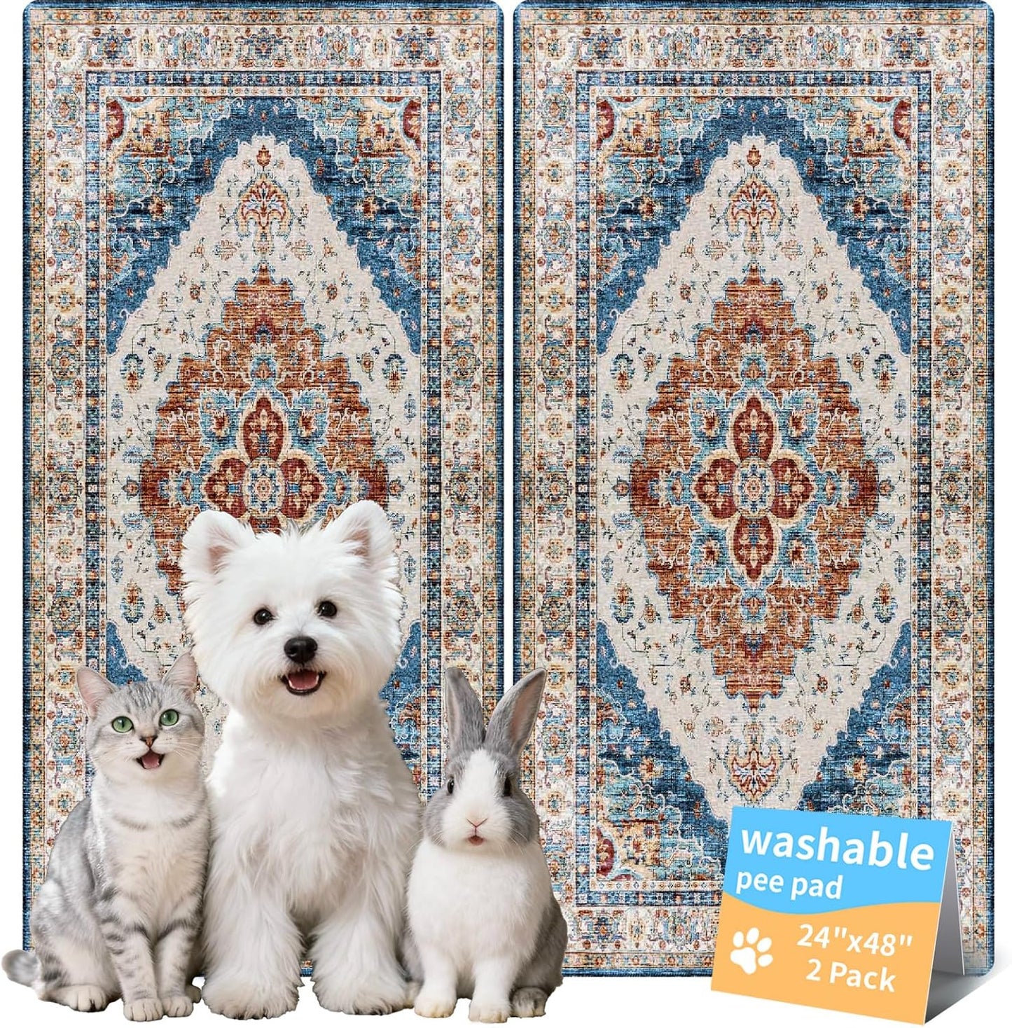 Washable Pee Pads for Dogs, Reusable Puppy Potty Training Pads, Ultra-Absorbent Thick Waterproof Leak-Proof Non-Slip Pads & Mat for Crate, Playpen, Floor, Whelping & Housebreaking , 2 Pack 18"x24"