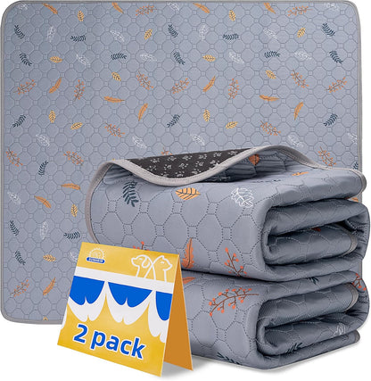 Sunheir Washable Pee Pads for Dogs Large 48" x 48" 2-Pack Reusable Puppy Pads Pet Training Pads, Absorb Dog Mats, Whelping Pad, Non-Slip Protects Against Urine Leakage (Leaves - Deep Grey, 48x48)