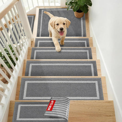 COSY HOMEER Soft Stair Treads Non-Slip Carpet Mat 28inX9in Indoor Stair Runners for Wooden Steps,Stair Rugs for Kids and Dogs, 100% Polyester TPE Backing 4pcs,Beige