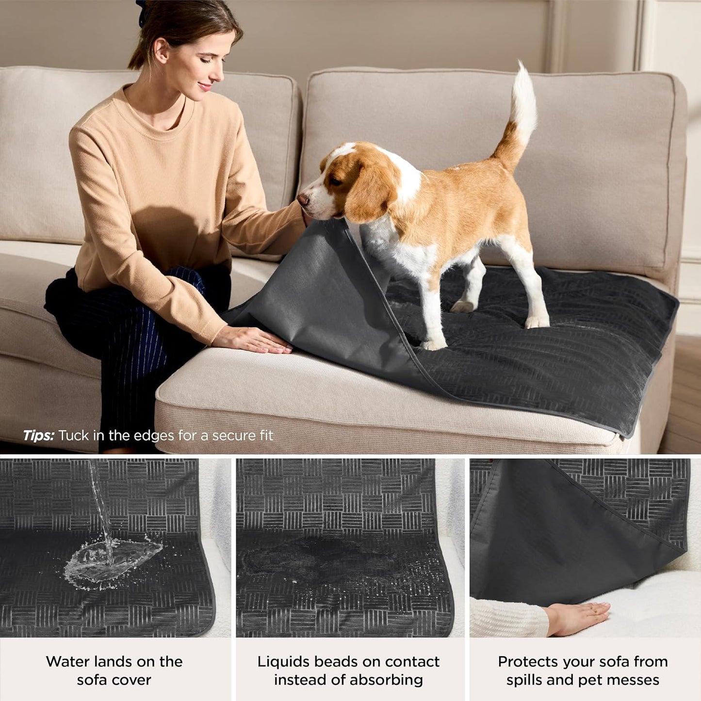Bedsure Waterproof Couch Cover for Dogs Washable - Waterproof Blanket for Large Dogs Couch Sofa Bed Cozy, Lightweight Furniture Protector for Pet Cat Quick Drying, Ash Grey, 52x82IN