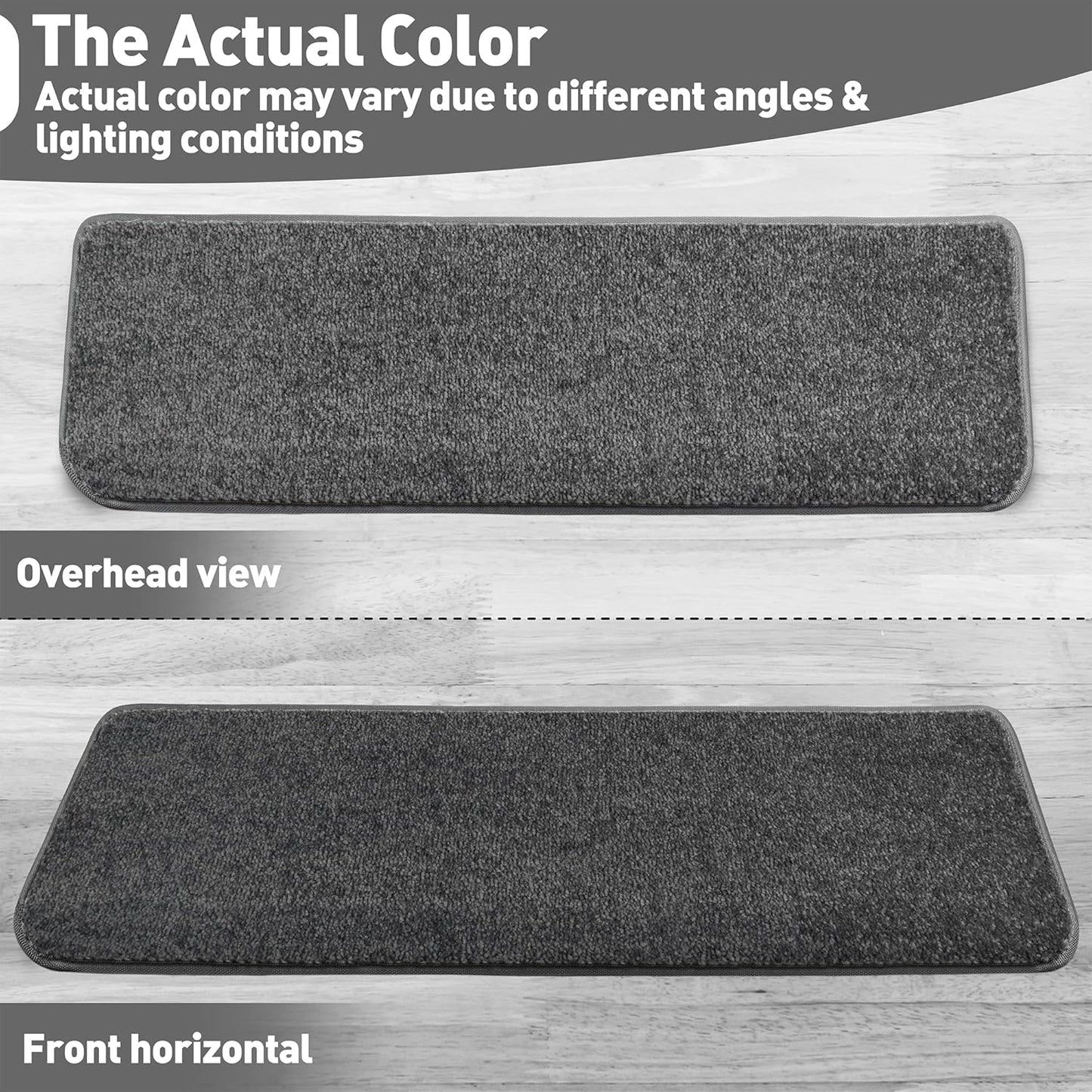PURE ERA Bullnose Carpet Stair Treads Set Tape Free Non-Slip Indoor Stair Protectors Pet Friendly Rugs Covers Soft Skid Resistant Washable Reusable 9.5" x 30"(14 Pieces,Cream Gray)