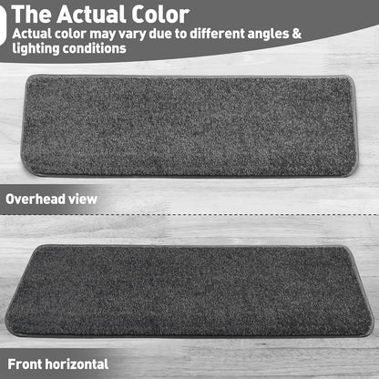 PURE ERA Bullnose Carpet Stair Treads Set Tape Free Non-Slip Indoor Stair Protectors Pet Friendly Rugs Covers Soft Skid Resistant Washable Reusable 9.5" x 30"(14 Pieces,Cream Gray)