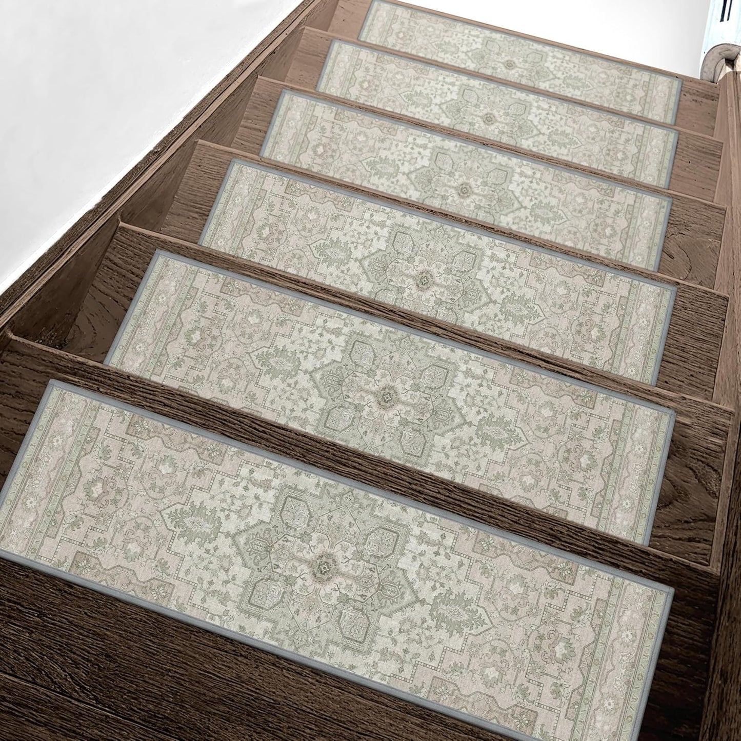 sarben Non Slip Stair Treads for Wooden Steps 15PCS - 8"x30" Indoor Safety Carpet, Edging Mats with TPE Adhesive Backing, Pet and Elderly Friendly Stair Rugs (Taupe) - Colors B