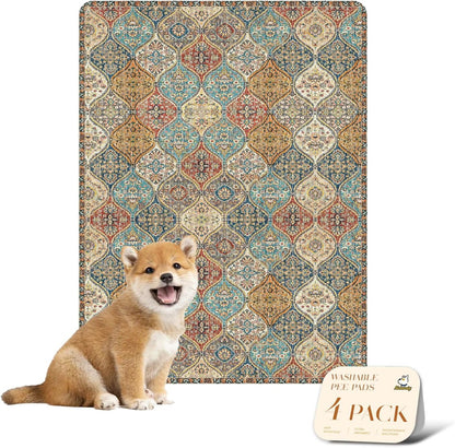 nunubaby Washable Pee Pads for Dogs, Stylish, Non-Slip and Leak-Proof Pee Pads. Reusable Potty Pads for Dogs for Crates and Floors.(Beige/Multi, 24" x48" )
