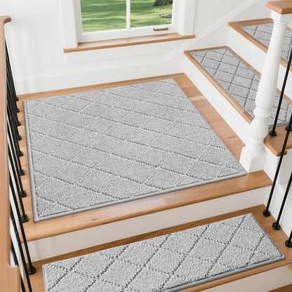 COSY HOMEER Edging Stair Treads Non-Slip Carpet Mat 28inX9in Indoor Stair Runners for Wooden Steps, Edging Stair Rugs for Kids and Dogs, 100% Polyester TPE Backing (7pc, Beige)