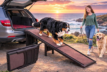 Pet Gear Free Standing Pet Ramp for Cats and Dogs, No Assembly Required, Easy Fold for Storage or Travel, Portable, Holds Up to 100lbs, Wheat
