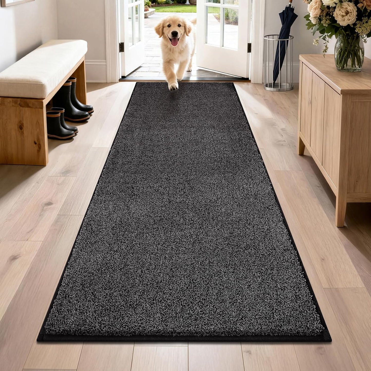 PURRUGS Dirt Trapping Door Mat 20" x 31.5", Non-Slip Machine Washable Entryway Rug, Dog Doormat, Indoor Front Door Mat, Super Absorbent Entry Rug for Muddy Shoes & Paws, Bluish Grey-Black