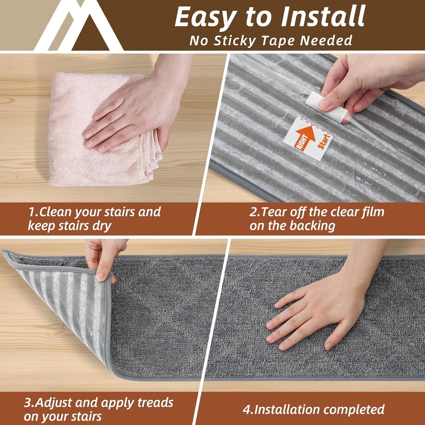COSY HOMEER Edging Stair Treads Non-Slip Carpet Mat 28inX9in Indoor Stair Runners for Wooden Steps, Edging Stair Rugs for Kids and Dogs, 100% Polyester TPE Backing (7pc, Beige)
