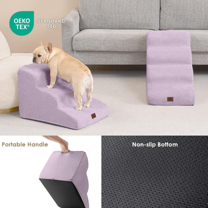 EHEYCIGA Curved Dog Stairs Ramp for High Beds 19.7" H, 4-Step Dog Steps for Small Dogs and Cats, Pet Stairs for High Bed Climbing, Non-Slip Balanced Pet Step Indoor, Grey