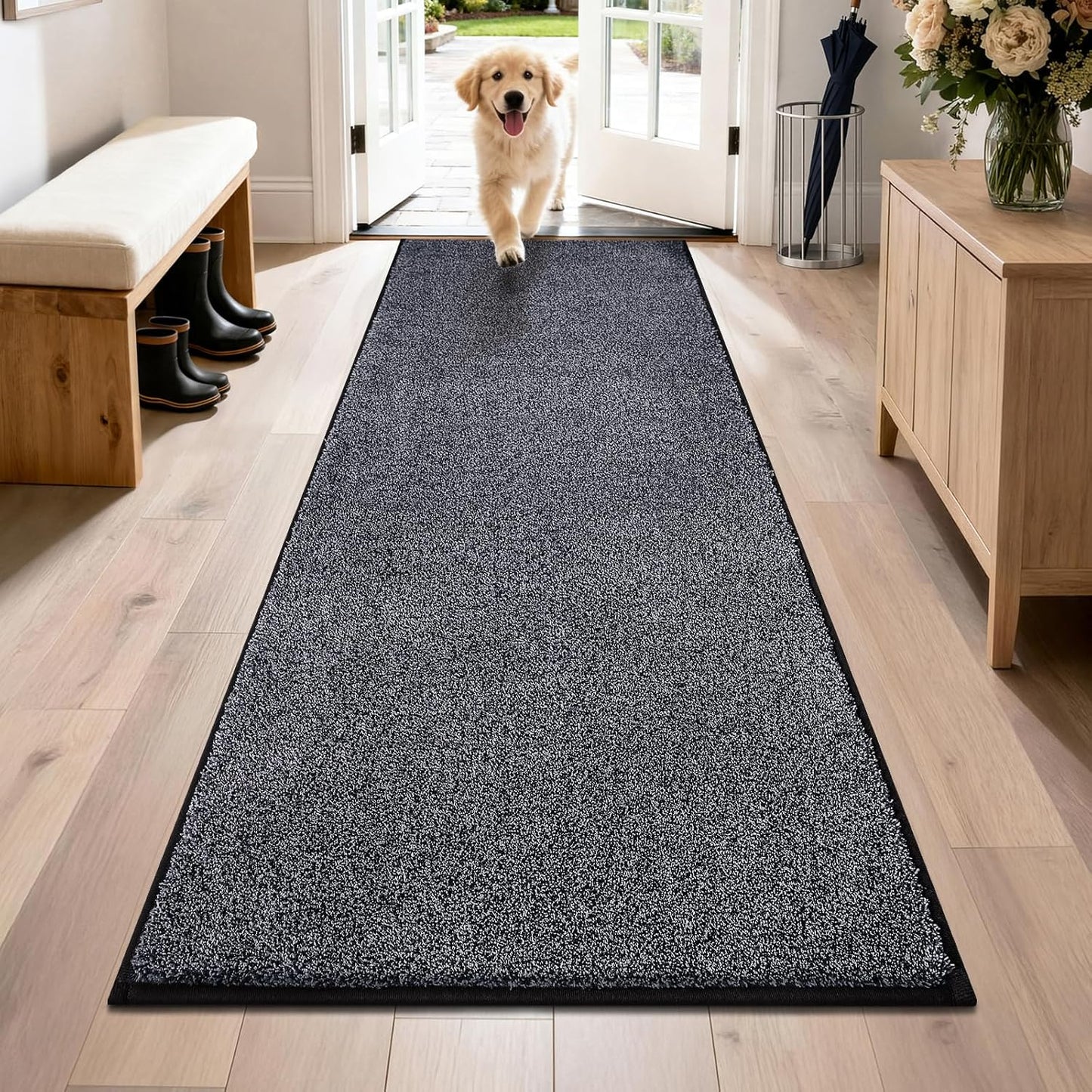 PURRUGS Dirt Trapping Door Mat 20" x 31.5", Non-Slip Machine Washable Entryway Rug, Dog Doormat, Indoor Front Door Mat, Super Absorbent Entry Rug for Muddy Shoes & Paws, Bluish Grey-Black