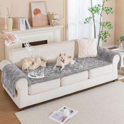 PuTian 100% Waterproof Fuzzy Couch Cover for Dogs Washable Non-Slip Furniture Cover Pet Friendly Dog Mat for Couches and Sofas White 27.6''x59'' 70cmx150cm