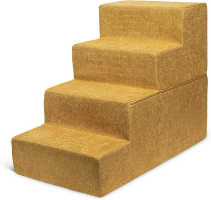 Best Pet Supplies Non-Slip Foam Dog Stair & Pet Ramp, Balanced Indoor Step Support - Foldable Stair, Ash Gray Linen,3-Step