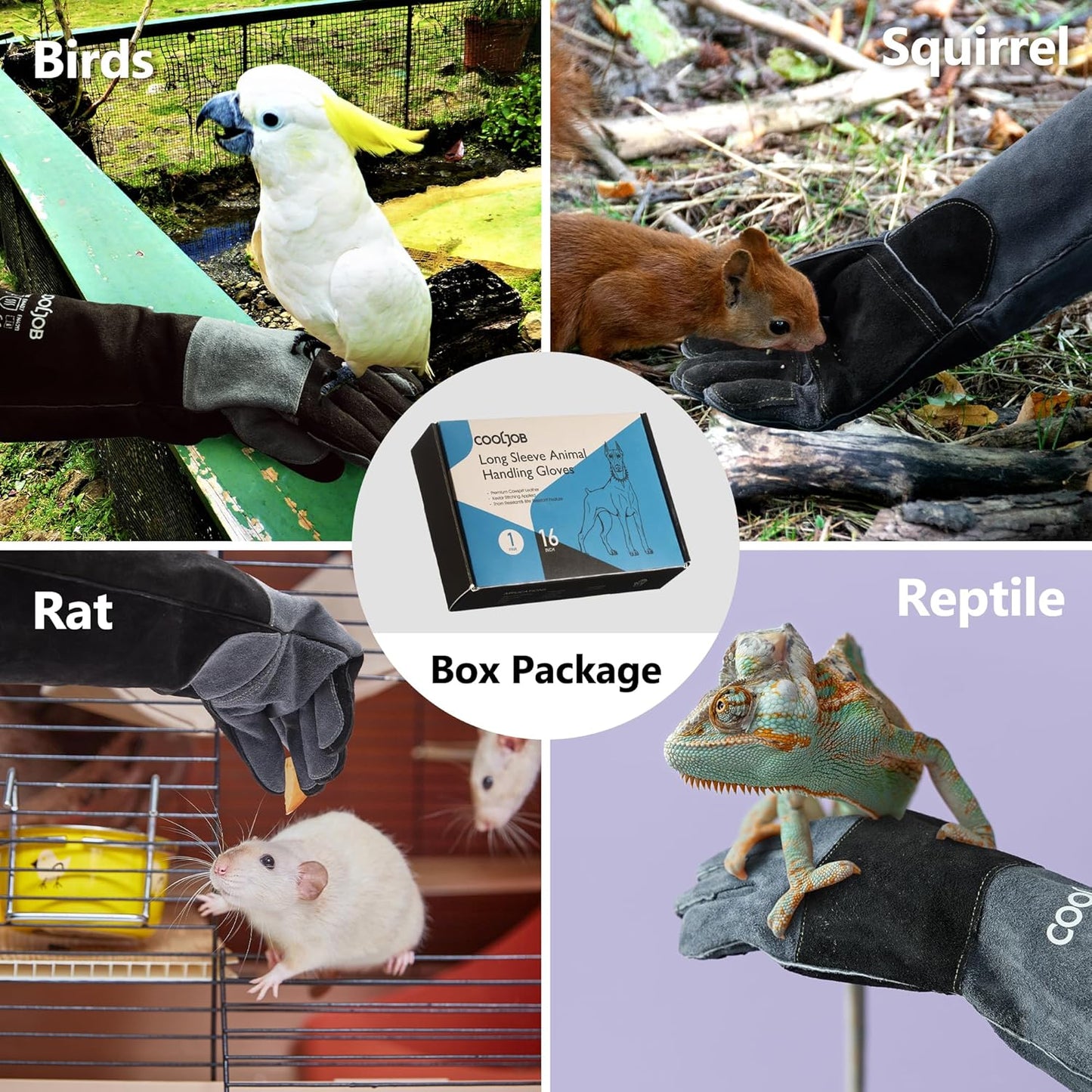COOLJOB Bite Proof Animal Handling Gloves, Cowhide Leather with Kevlar Stitching for Cat Grooming, Dog Training, 16/22”