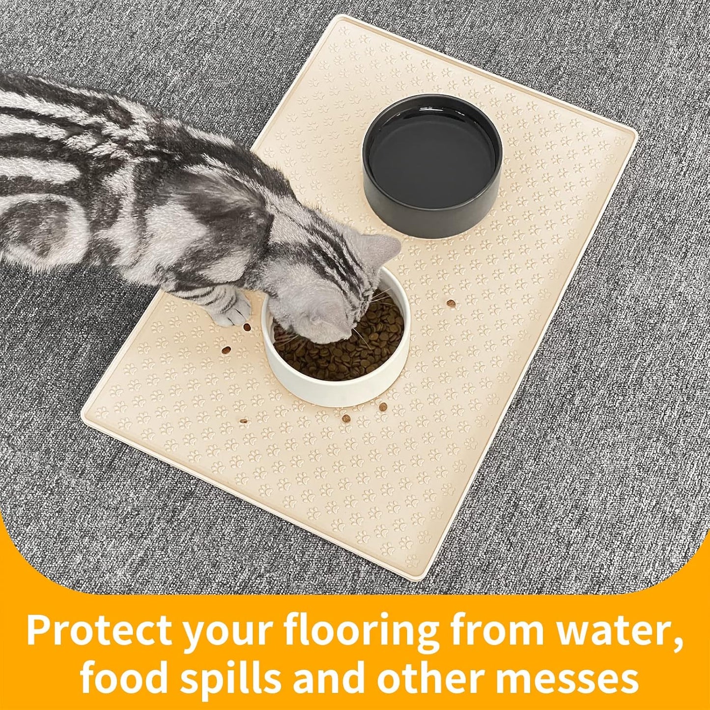 Ptlom Pet Placemat for Dog and Cat, Mat for Prevent Food and Water Overflow, Suitable for Small, Medium and Big Pet, 18" 12", Grey, Silicone
